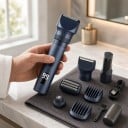 Mandlig 5-i-1 Trimmer Hårklipper Skæg- og næsehårstrimmer Roterende barbermaskine Vandtæt IPX6 LED-display Mørkeblå Trådløs 5