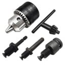 Mandrină pentru bormașini cu prindere de la 1,5 la 13 mm și filet 1/2" 20UNF neagră, set de 4 piese cu tija SDS-Plus și hexagon de 1/4" lungime 58 mm 1