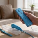 Manette sans fil pour Nintendo Wii avec nunchuk et fonction Motion Plus bleue avec étui de protection et dragonne compatible avec Wii U et Wii Mini 3