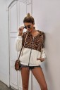 Manga longa felpuda para senhora com padrão de leopardo Capuz com cordões de ajuste Fecho de correr ao longo de toda a extensão 1
