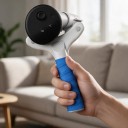 Manico della racchetta da ping pong per il controller destro Meta Quest 3 con impugnatura scanalata in bianco e blu per giochi VR e ping pong virtuale 3