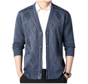 Männer Strickjacke mit Knöpfen V-Ausschnitt Einfarbig Feines Muster Eleganter Pullover für Herbst und Winter Polyester Material 8