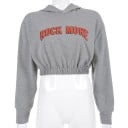 Manteau court pour femme avec capuche et impression textuelle Manteau court gris avec manches longues Ourlet élastique à la taille Coton 5