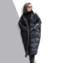 Manteau d'hiver long pour femme avec capuche Coupe matelassée ample Fermeture éclair Deux grandes poches Coton et polyester Pour temps froid 3