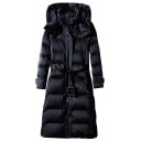 Manteau d'hiver long pour femme en duvet avec capuche et ceinture à la taille Manteau matelassé avec col haut Rembourrage en duvet de canard 1