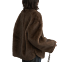 Manteau d'hiver pour femmes en fourrure Taille universelle Veste en polyester chaude avec poches Décolleté en V Manteau d'hiver élégant et doux 4