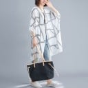 Manteau de printemps pour femmes en coupe oversize Longue coupe décontractée Manches larges Motif géométrique Bords transparents Fermeture 4