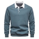 Manteau en coton pour homme avec col et fermeture partielle à boutons Polo uni à manches longues Modèle élégant et confortable pour tous les jours 5