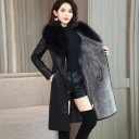 Manteau en cuir pour femmes avec fourrure 2
