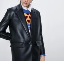 Manteau femme en simili cuir noir 1