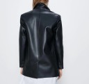 Manteau femme en simili cuir noir 2