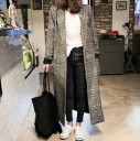 Manteau long à carreaux pour femmes - Gris 2