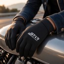 Mănuși de motocicletă cu degete întregi și manșetă peste încheietura mâinii, de culoare neagră cu imprimeu alb pentru mersul pe motocicletă, mărime 4