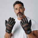 Mănuși de motocicletă cu degete tactile și perforație pe dos cu protecție modelată pentru articulații și închidere cu velcro în stil retro 5