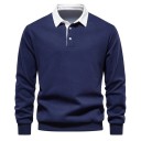 Mănuși din bumbac pentru bărbați cu guler și închidere parțială cu nasturi Polo simplu cu mâneci lungi Model elegant și confortabil pentru fiecare zi 3