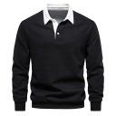 Mănuși din bumbac pentru bărbați cu guler și închidere parțială cu nasturi Polo simplu cu mâneci lungi Model elegant și confortabil pentru fiecare zi 2