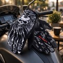Mănuși moto și motocross cu degete întregi, tactile și rezistente, cu imprimeu de skull, de culoare neagră, pentru mersul cu motocicleta 3