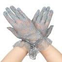 Mănuși scurte din dantelă pentru femei, cu degete întregi și volane, din poliester respirabil, mănuși de ocazie pentru evenimente festive 2