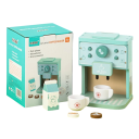 Máquina de café de madeira para crianças 8 peças conjunto de cozinha Montessori azul com canecas, leite e bolachas brinquedo educativo para raparigas 3