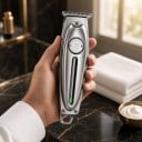 Máquina de cortar cabelo e barba para homens Máquina de acabamento Totalmente metálica 16 x 4 cm 1400 mAh Duração 180 minutos 3 pentes 1–3 mm 6