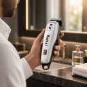 Máquina de cortar cabelo e barba para homens Recarregável Duração 180 minutos Ecrã LED Cabeça de corte em aço inoxidável Branca Conjunto de corte 4
