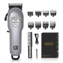 Máquina de cortar pelo para hombres Cortadora profesional Longitud ajustable 1800 mAh 8 peines 1,5–19 mm Plateada Con cable y sin cable 1