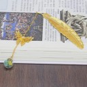 Marcă metalică pentru carte cu pană și fluture 11,3 x 2,4 cm marcă cu lanț și bilă de sticlă 6