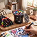 Marcadores acrílicos con punta de pincel set de 24 piezas Punta suave con tapa Cobertura fuerte Marcadores artísticos para estudiantes de educación artística y dibujo en casa 7