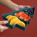 Marmita em forma de árvore de Natal 25,3 x 18,4 cm Travessa de servir em três partes para frutas e nozes Decoração de Natal em plástico 7