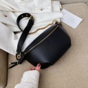 Marsupio da donna in PU con zip e forma arrotondata Cintura con catena dorata decorativa e fibbia Superficie granulosa 34 x 15 cm 1