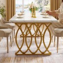 Masă de dining 160 x 80 x 60 cm cu blat alb cu aspect de marmură și picioare aurii din arcuri ovale împletite 4