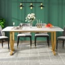 Masă de dining 160 x 80 x 75 cm Blat alb cu colțuri rotunjite Picioare aurii arcuite încrucișate în formă de X cu baze plate 3