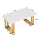 Masă de dining 180 x 80 x 70 cm cu blat dreptunghiular alb și picioare aurii în formă de U din profile pătrate stratificate 9