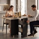 Masă de dining pliabilă 75 x 140 x 74 cm după desfășurare Cu roți și plăci pliabile și rafturi în mijloc Decor din lemn cu structură neagră 5