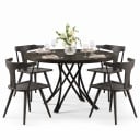 Masă de dining rotundă 74 x 119 x 3 cm cu un blat cu diametrul de 119 cm fără colțuri ascuțite și cu bază arcuită încrucișată, finisaj negru 2