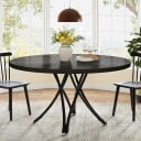 Masă de dining rotundă 74 x 119 x 3 cm cu un blat cu diametrul de 119 cm fără colțuri ascuțite și cu bază arcuită încrucișată, finisaj negru 3