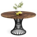 Masă de dining rotundă 75 x 120 x 59 cm Cu un blat cu diametrul de 120 cm în motiv de lemn Picior central negru din prute curbate Finisaj maro 1
