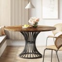 Masă de dining rotundă 75 x 120 x 59 cm Cu un blat cu diametrul de 120 cm în motiv de lemn Picior central negru din prute curbate Finisaj maro 3