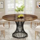 Masă de dining rotundă 75 x 120 x 59 cm Cu un blat cu diametrul de 120 cm în motiv de lemn Picior central negru din prute curbate Finisaj maro 4