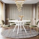 Masă de dining rotundă 76 x 120 x 59 cm cu blat de 120 cm diametru și raft de depozitare între picioare Finisaj alb cu patru picioare deschise 3