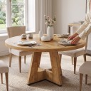 Masă de dining rotundă pentru 4 persoane Montare ușoară Diametru 120 cm Înălțime 75 cm Blat din MDF Picior în cruce Pentru bucătărie 10