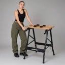 Masă de lucru pliabilă cu cleme Capacitate 70 kg Dimensiuni 56 x 62 x 75 cm Blat MDF și structură din fier Natural și negru Pentru atelier și garaj 6
