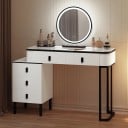 Masă de toaletă 100 x 125 x 40 cm cu oglindă LED rotundă și cinci sertare Capacitate de încărcare 50 kg Masă cosmetică albă cu detalii negre 4