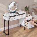 Masă de toaletă 100 x 125 x 40 cm cu oglindă LED rotundă și cinci sertare Capacitate de încărcare 50 kg Masă cosmetică albă cu detalii negre 5