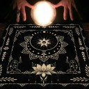 Măsuță cu motive de tarot 75 x 75 cm Măsuță decorativă neagră pentru ghicire Măsuță de altar Decorațiune esoterică și mistică pentru acasă 2
