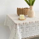 Măsuță pătrată din dantelă bej cu model perforat 140 x 230 cm Decorare de lux pentru mese la sărbători, nunți, cine, utilizare acasă și în aer liber 6