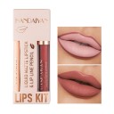 Mat Vandfast Læbeblyant Langtidsholdbar Lipgloss Fugtgivende Læbeblyant og Gloss Sæt 2 Stk. 12
