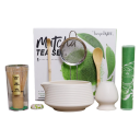 Matcha souprava 8 dílů Keramická miska s výlevkou a žebrováním Metla v tubě Sítko a stojánek Dřevěná lžíce Kompletní vybavení na čaj 1