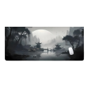 Maus- und Tastaturunterlage 300 x 800 x 3 mm Japanisches Motiv Grau mit Mond, Bäumen und See Groß für Schreibtisch für Computer und Laptop 1