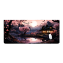 Maus- und Tastaturunterlage 400 x 900 x 2 mm Japanisches Motiv Rosa mit dunkler Natur Bäume Haus und Mond Große Schreibtischunterlage 1